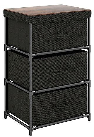 COSTWAY 2/3-Drawer Dresser, Fabric Chest of Drawers Storage Tower with Wooden Top, Metal Frame Cabinet Organiser Unit for Bedroom, Living Room, Closet and Hallway (Black, 3-Drawer)