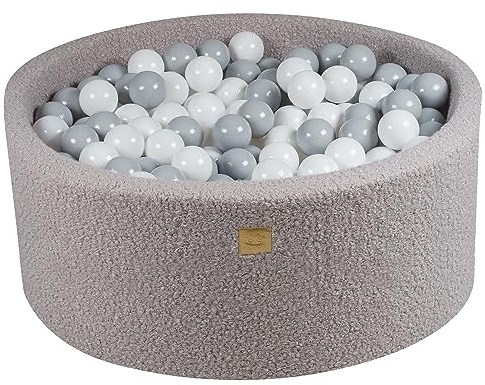 MEOWBABY Piscine à Balle pour bébé en Bouclé – Piscine à balles 90x40cm Douce avec 300 balles – Piscine a Balle Enfant, Grau