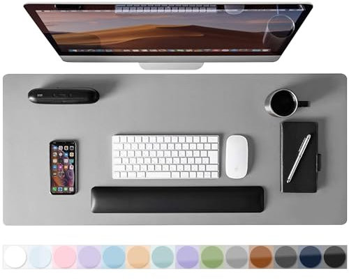 Leather Desk Pad Protector, Mouse Pad, Non-Slip Computer Mat for Desk, PU Leather Office Desk Mat for Home & Office, Waterproof Laptop Desk Blotter for Keyboard and Mouse, Grey (15.7''X31.5'')