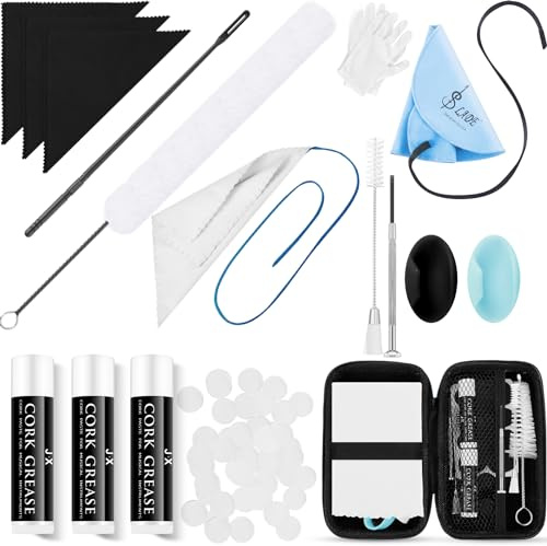 Vesici 40 Pcs Flute Cleaning Accessories All in 1 Flute Cleaner Maintenance Kit Care Kit with Brush Cleaning Rod Swab Plugs Thumb Rest Cushion(Blue)