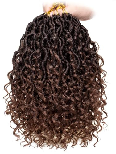 Mscat 8 Packs 10 Inch Faux Locs Crochet Hair Short Bohemian Goddess Locs Crochet Braids Pre Looped Ombre Hippie Locs With Curly Ends Hair Extension (14Strands/Pack T30#)
