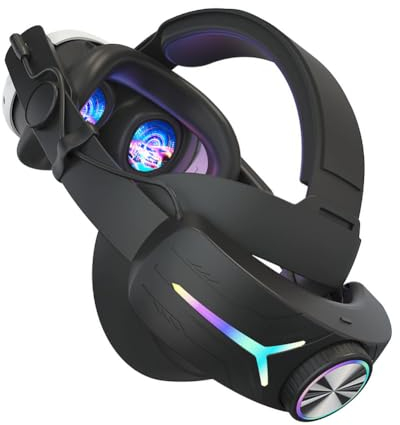 Fiorky ELI-TE-Ko-pfgurt for Meta- Quest 3, RGB-Alternativer Ko-pfgurt, verbesserter Komfort, Verstellbarer VR-Ersatz, ELI-TE-Gurt reduziert Druck mit 8000-mAh Ko-pfgurt wiederauf