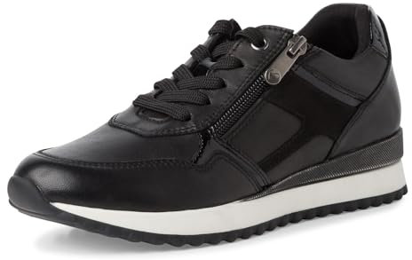MARCO TOZZI Damen Sneaker flach mit Lederanteil zum Schnüren, Schwarz (Black), 38 EU