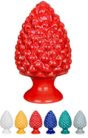 IlGruppone Pigna Siciliana Decorativa Colorata Dipinta Mano Soprammobile Pigne di Caltagirone Design Siciliano Decorativa Ornamentale - Rosso - Grande