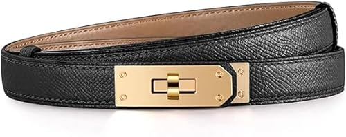 Swygoo Damen Ledergürtel, Mode Dünner Taillengürtel mit Zink Legierung -Twist Lock-Schnalle, Verstellbarer Damen-Taillengürtel für Jeans, Kleid, Hose, Hemd und Mantel (Gold, Schwarz)