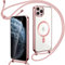Oelrstfe Funda Transparente con Cuerda para iPhone 11 Pro MAX, Carcasa Magnética Suave Silicona Case Antichoque con Correa Colgante Ajustable Collar Correa de Cuello Cadena Cordón - Rose-Gold