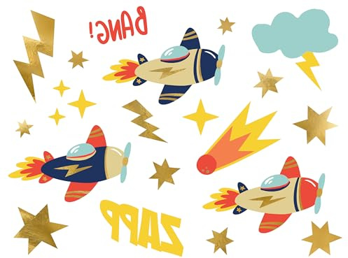 Temporäre Tattoos Flugzeug - zum Aufkleben auf die Haut - Tattoo Aufkleber für Kinder - Kindertattoos Geburtstag Kinderparty