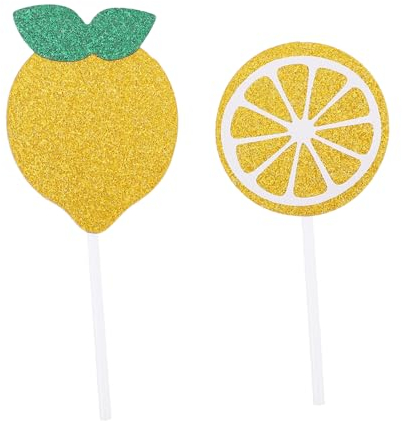 Cabilock 24St Zitronen-Kuchen-Topper Goldrand Zitronen-Cupcake-Topper babyshowerparty partyartikel gelbe Obstkuchen Ornament Zitronenkuchen Topper Zitronendekorationen Pappbecher schmücken