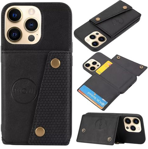 xinyunew Custodia a portafoglio per Huawei Mate 20 con guscio in pelle, piastra metallica incorporata per montaggio magnetico e 4 tasche porta carte di credito, (Nero)