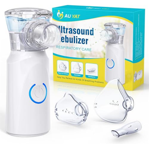 AU YAT Nebulisateur pour Adultes, Nebulisateur Portable Rechargeable pour Adultes et Enfants, Inhalateur Silencieux pour Enfants avec 2 Masques et Embout Buccal, pour Usage Domestique et en Voyage