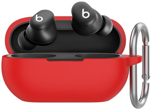 AhaStyle Funda de silicona para Beats Solo Buds (2024) [mosquetón de metal añadido] Funda protectora completa a prueba de golpes compatible con auriculares inalámbricos Beats Solo Buds 2024 (rojo)