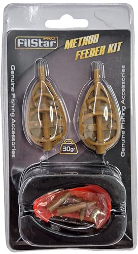 PRO FILSTAR Inline Method Feeder Kit Blister 2+1 - Angelzubehör für Karpfenangeln - Flat Method Futterkorb Angeln 30g - Angelset Komplett Profi - Grundangeln - Karpfen Zubehör für Feederrute