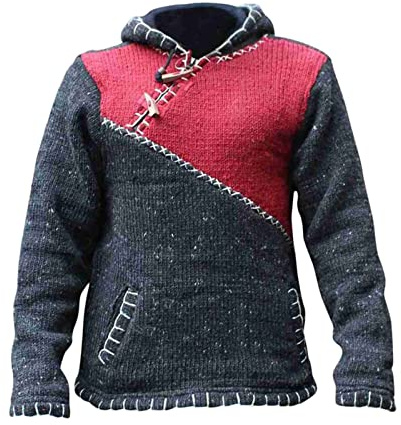 Fleece Lined Pullover with Cross Zip for Men, Hippie Boho Hoodie, Casual Loose Pullover, Mountain Jacket, Men's Hoodie for Winter 2024, red, L