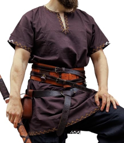 Leonardo Carbone® Wikinger Tunika Harbard - Mittelalter Kleidung Herren, Mittelalter Hemd, Freizeithemden Kurzarm, Karneval Kostüm, Wikinger Tunika, LARP-Kleidung - 100% Baumwolle