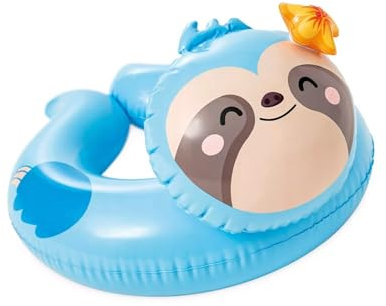 Schwimmring Schwimmreifen Schwimmhilfe Aufblastier mit Tier-Kopf für Pool Intex Wasser-Spielzeug zum Baden (Faultier/Blau)
