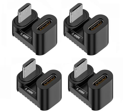 CY Adaptateur 4 pièces/lot USB-C USB2.0 Type C Femelle vers Micro USB mâle Adaptateur de données d'alimentation 360 degrés opposé vers Le Haut et vers l'arrière coudé