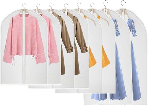 8PCS Custodia Porta Abiti 60 x 140/120/100/80cm Coprisedili per Vestiti Antipolvere Impermeabili e Anti Umidità con Cerniera Copriabiti Antipolvere Trasparenti, per Camicie, Giacche, Abiti