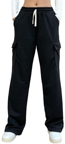 Nuofengkudu Pantalons Jogger Style Cargo avec Taille à Cordon Trousers Amples à Jambe Large Parfaits pour Le Détente