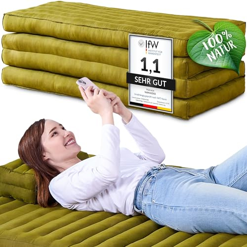 Namasdee Klappmatratze 200x110x8cm mit 100% natürlicher Kapokfüllung (Grün Uni)