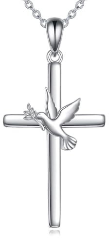 Vadmans 925 Sterling Silber Kreuz Halskette für Frauen Kreuz Halskette mit Taube Tier Halskette Anhänger Christlicher Schmuck Geschenke für Mutter Frau (Heiliger Geist Taube Kreuz Halskette)