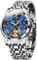 OUPINKE Herrenuhr Automatik Luxus Skelett Mechanik Blau Zifferblatt mit Mondphase Tourbillon Tag Datum Wasserdicht Luminous Silber Edelstahlarmband