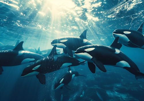 CALVENDO Poster 42,0 x 29,7 cm Querformat Orca Schule| Bilder, Kunstdruck, Wandbild, Wanddeko, Prints ohne Rahmen