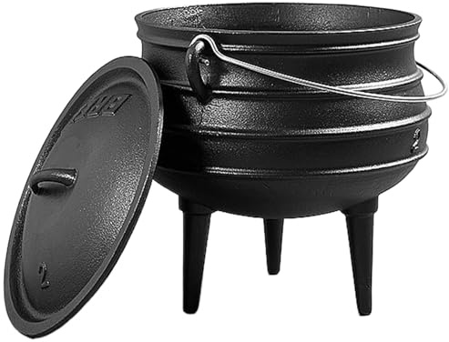 Cauldron Witches Cauldron with Lid and Handle Camping Pot Cookware Dutch Oven with 3 Long Legs Cast Iron Cauldron Simmer Pot for Fireplace Coal Cooking Halloween Decorations Style 1, Cauldron