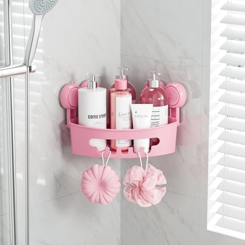 TAILI Eckregal Hängend Duschablage Ecke Saugnapf ohne Bohren Duschorganizer Duschregal Saugnäpfe Duschgel Halterung Abnehmbar Belastbarkeit 10 KG Wasserdicht für Shampoo und Duschgel, Rosa