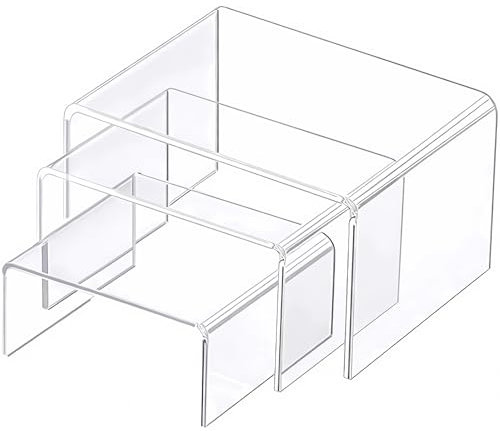 YTSMFL Acrylic Riser Display Stand, 3 Pcs Display Shelves Clear Tiered Display Stands for Craft Fairs Fragrance Stand for Figures Cupcake Collectibles Display