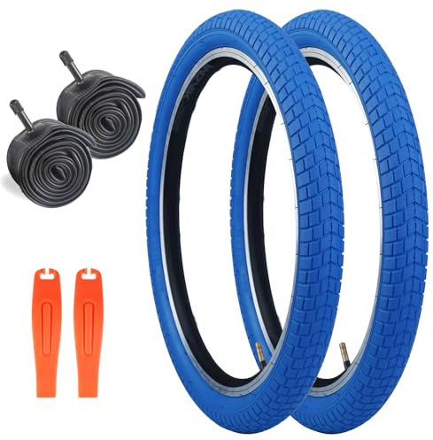 ZUKKA Pack de 20 x 2.125 neumáticos de bicicleta plegables para niños y 2 paquetes de 20 pulgadas con cámara AV35 mm válvula compatible con neumáticos de bicicleta y manguera de 20 x 2.125, azul