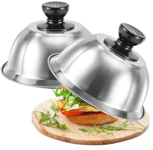 Burgerglocke 2er-Set, Edelstahl-Burgerdeckel-Set für Steaks, burger zubehör, burger box, burgerglocke edelstahl, Burgerglocken, 16 x 6,7 cm