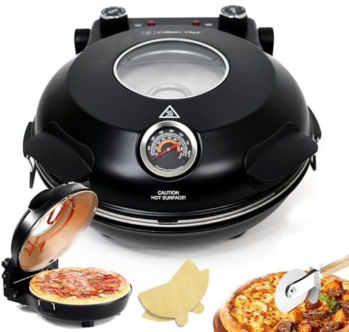 HERGDB Pizza Oven, 1200 W Portable Electric Pizza Oven, with Stone Base & Glass Window, Adjustable time & temp to 800?F, 12 Inch Indoor Pizza Oven Countertop, for Restaurant Kitchen/337