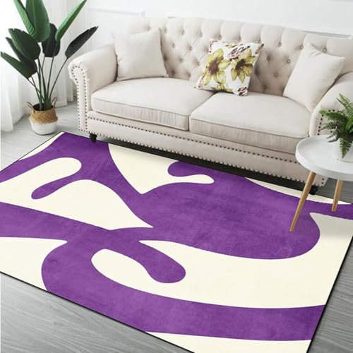 Vintage-Teppich, Wohnzimmerteppich, kurzflorig, modern, Kaschmir-Imitat, rutschfest und waschbar, Dekoration für Schlafzimmer, Esszimmer, Flur, Innenbereich, sehr weich (violett)