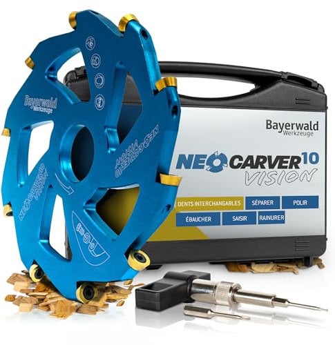 Bayerwald NeoCarver 10 Vision V2 - Hartmetall Frässcheibe für Holz - Holzschnitzfräser aus Aluminium für Winkelschleifer zum Trennen, Schleifen, Schruppen uvm. - Ø 115mm x 22,2 mm / 10 Zähne