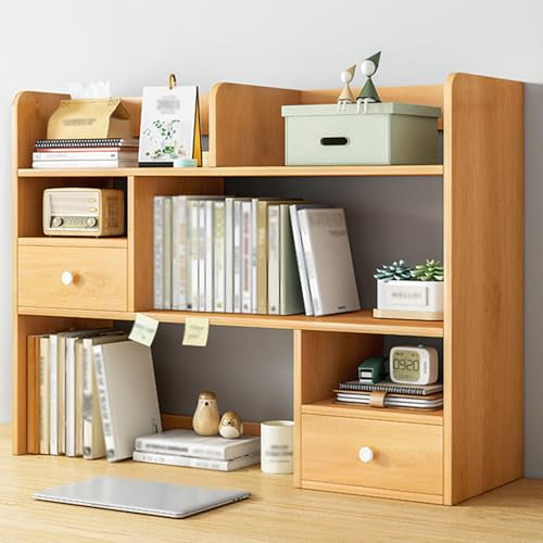 Ahtadums 3 Ebenen Schreibtisch Bücherregal, Massivholz Desktop Bücherregal, Multifunktion Desktop Tischregale, Schreibtisch Organizer Ausstellungsregal Kinderschreibtisch (80cm)