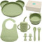 Baby Weaning Set by Little Tots® | Silicone Suction Plate, Suction Bowl, Bib, Sippy Cup + Straw, Toddler Spoon + Fork, Weaning Fork + Spoon | 8 Piece Feeding Set for Baby Led Weaning (AppleGreen)