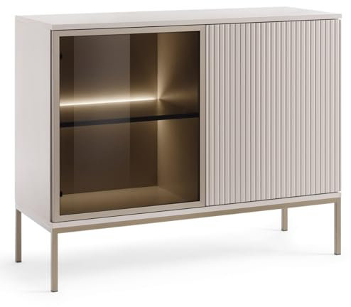 Emporius Haller Kommode mit Lamellen, Beige, Wohnzimmer Kommode mit LED - Loft Stil, Sideboard 2-türig - 104 cm breit