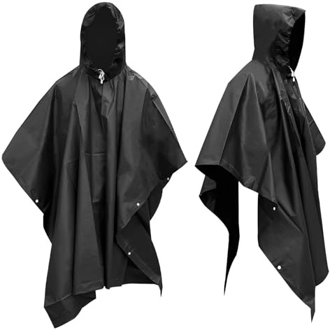 Elsrantor 2er Set regenponcho Unisex, regencape damen und regencape herren mit Kordelzug Kapuze Erwachsene, poncho regen für Camping, regenjacke für Wandern, regenmantel für Reisen,Radfahren,Schwarz