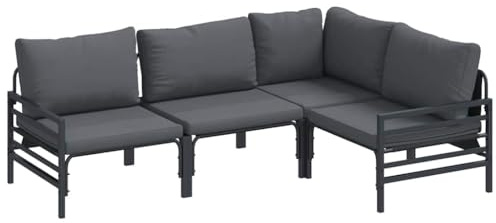 vidaXL Garden Sofa Set with Cushion 4 pcs Anthracite Steel, Discover Outdoor Living, Garden Set, Terrace Furniture, Cushioned Lounge, Patio Seating, and Comfort for Relaxing Evenings