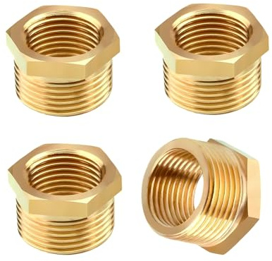 Qixuer Réducteur en Laiton, 4 Pièces Raccord Plomberie Fileté 1 à 3/4 Pouce (M Ø 32mm x F Ø 25mm), Raccord en Laiton pour Joints et Raccords de Plomberie