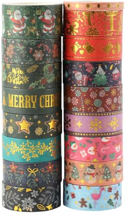 Fyfjur 17 Rotoli Washi Tape Natale, Nastro Adesivo Decorativo Autoadesiva, Colorato Decorativo per Lavoretti Natale Fai-Da-Te, Scrapbooking, Confezioni Regalo (5mm/15mm/20mm)