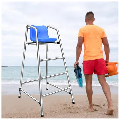 Lifeguard Beobachtungsstuhl - Edelstahl Wasserpark Stuhl mit Sonnenschirm Befestigungslöchern, geeignet für Pools und Tennisplätze