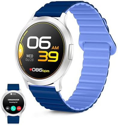 KSIX Smartwatch Core 3 Go - Reloj Inteligente Pantalla AMOLED 1.32, Diseño Ultra Fino, Llamadas, Correa de Silicona Magnética, IP67, Compatible con iPhone® y Android® - Azul Marino