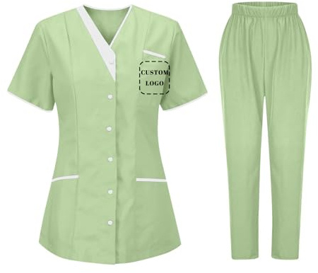 Personalized Housekeeping Uniform Set–Custom Logo Cleaning Staff T-shirt, Maid uniform for Women, Cleaning Service Gift, Light Green-1, /S 3XL