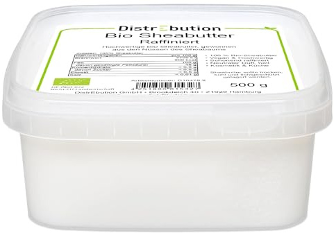 Bio Sheabutter raffiniert 500g | 100% rein & geruchsneutral, für Hautpflege, Haarpflege, DIY Kosmetik & Lebensmittel, vegan, ohne Zusatzstoffe, EU-Bio