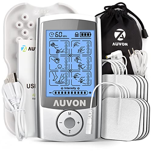 AUVON Rechargeable TENS Unit Muscle Stimulator, 24 Modes 4th Gen TENS Machine with 8pcs 2x2 Premium Electrode Pads for Pain Relief
