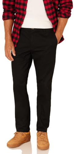 Amazon Essentials Men's Slim-Fit Wrinkle-Resistant Flat-Front Chino Pant, Black, 31W x 32L