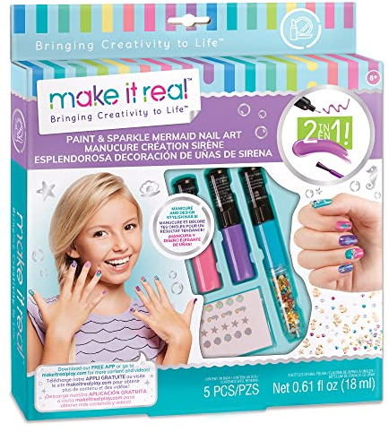 Make It Real Sparkle Mermaid Nail Varnish Set with Nail Polish Pens & Stickers! - Arts and Crafts for Kids - Girls Gifts