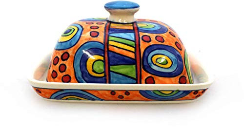 Butterdose mit Deckel Keramik Bunt Handbemalt (Ronda Orange)
