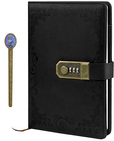 Retro Vintage Tagebuch A5 PU Leder Zahlenschloss Notizbuch Journal Notizblock Planer Organizer Kartenfächer Skizzenbuch mit Kombinationsschloss 200 Seiten